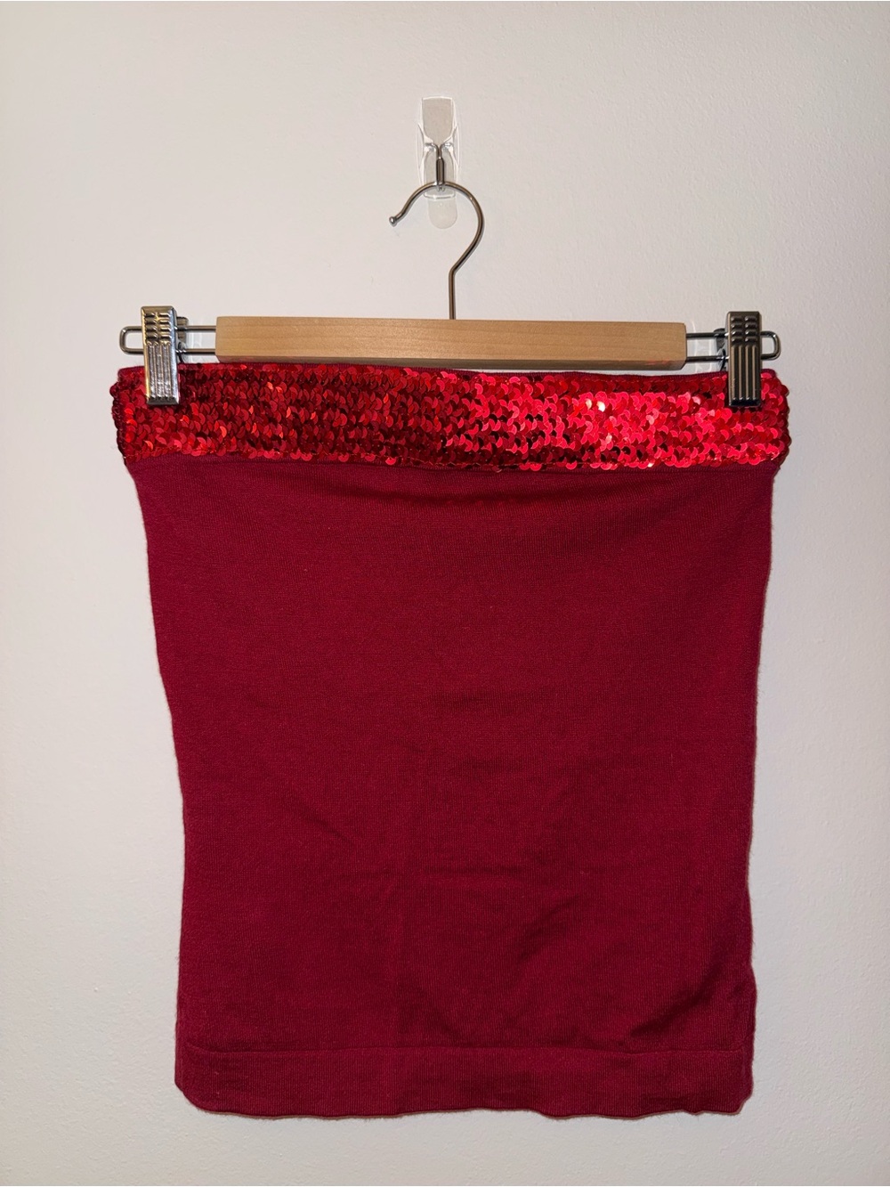 Express Red Sequin Tube Crop Top